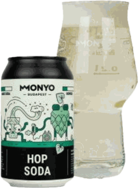 Monyo Hop Soda doboz és pohár